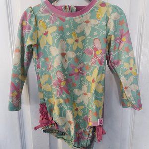 Ruffle Butts Floral Kids Swimwear - Pink and Green